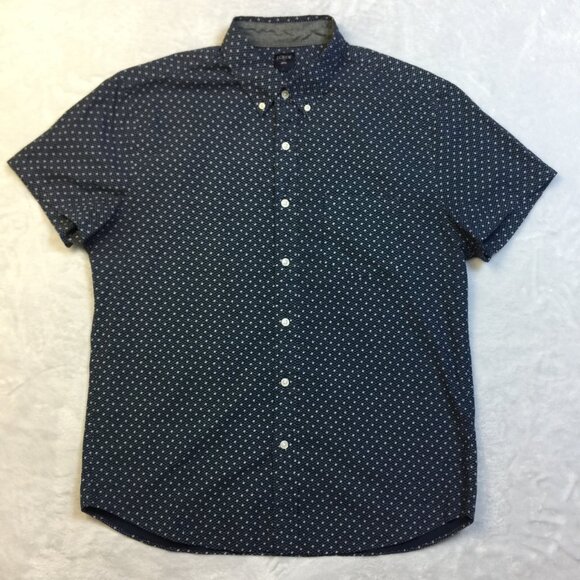 J. Crew Other - J Crew Shirt Mens Size L Navy Blue White Geo Button Down Short Sleeve Cotton